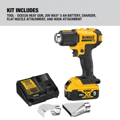 Dewalt Heat Gun Kit, Battery Powered, 20V DC, Dual Temp. Setting, Pistol Handle 9 Heat Gun Kit, Battery Powered, 20V DC, Dual Temp. Setting, Pistol Handle