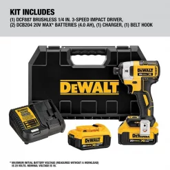 Dewalt 20V 1/4In Cordless 3-speed Impact Driver, (2) 4.0Ah Batteries 6 20V 1/4In Cordless 3-speed Impact Driver, (2) 4.0Ah Batteries