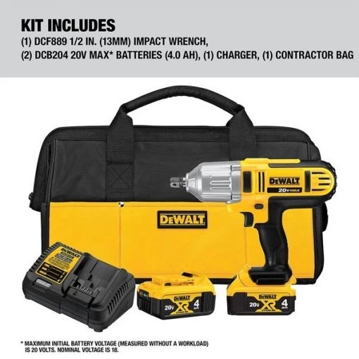 Cordless Impact Wrench Kit, 20V 1/2" Pin Detent, DCF889M2