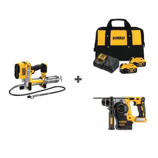 Cordless Grease Gun and Drll w/DCB205-2C