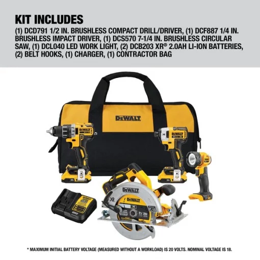 Cordless Combo Kit, 20.0V, 4 Tools