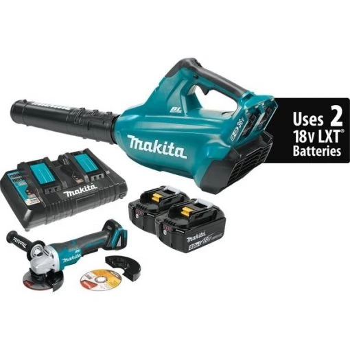Makita ® 18V X2 (36V) LXT® Li-Ion Brushless Cordless Blower Kit (5.0 Ah) and Brushless Angle Grinder 1 ® 18V X2 (36V) LXT® Li-Ion Brushless Cordless Blower Kit (5.0 Ah) and Brushless Angle Grinder