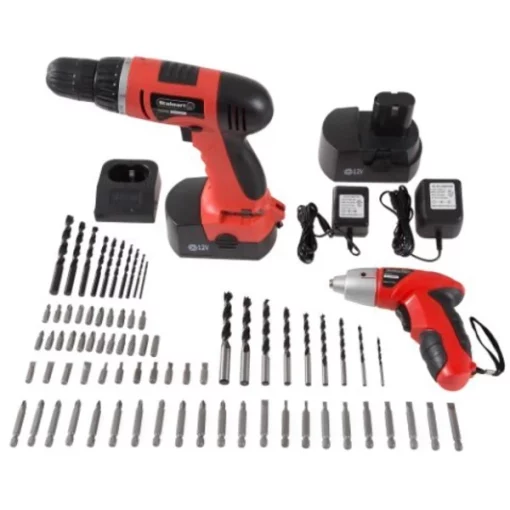 Fleming Supply Cordless Drill and 3.6V Driver Set, 74-piece Bits, 2 12V Batteries, Charger, Case