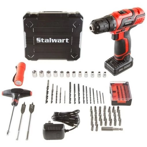 Stalwart 75-PT1004 20V Lithium Ion Cordless Drill & Accessory Kit – 62 Piece