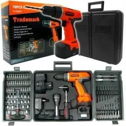 Trademark Poker 78 Pc 18 Volt Cordless Drill Set many extras