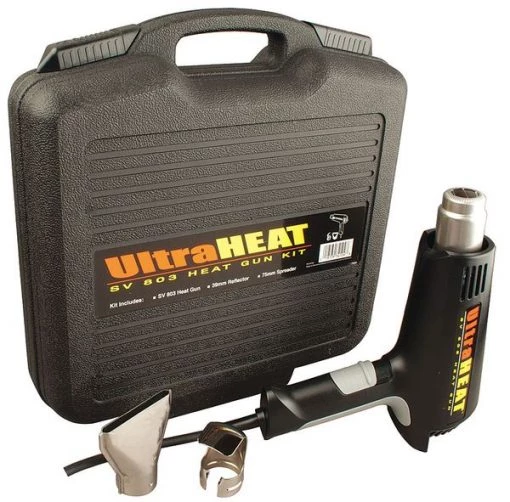 Heat Gun Kit, Electric Powered, 120V AC, Variable Temp. Setting, 1,404 W Watt, Pistol Handle