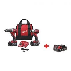 Milwaukee Cordless Combination Kit, 2 Tools, 18V DC