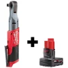 Milwaukee Ratchet, Cordless, 12V DC, 60 ft-lb Torque