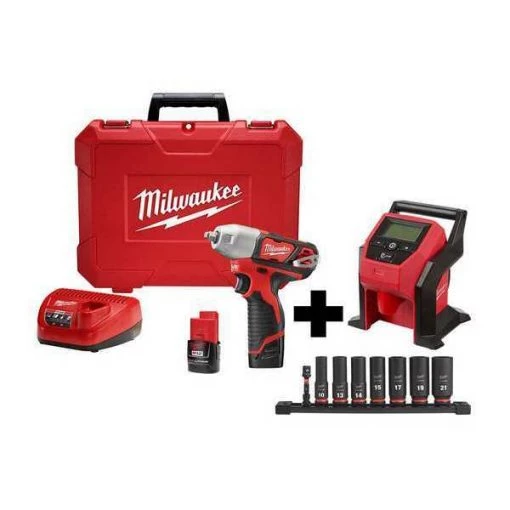 Milwaukee M12 3/8 Imp Wrench Kit, 8 Pcs 1 M12 3/8 Imp Wrench Kit, 8 Pcs