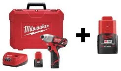 Milwaukee 12V 1/4" Cordless Impact Driver Kit, (2) 2.0Ah Batteries
