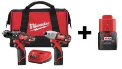 Milwaukee Cordless Combo Kit, 12.0 V, 2 Tools, 3 Batt