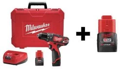 Milwaukee 12.0 V Hammer Drill, Battery Included, 3/8 in Chuck