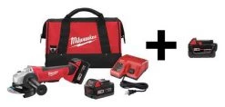Milwaukee Battery Included Angle Grinder Kit, 18V DC, 4-1/2 in Wheel Dia.