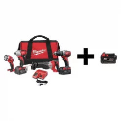 Milwaukee Cordless Combo Kit, 18.0 V, 4 Tools, 3 Batt