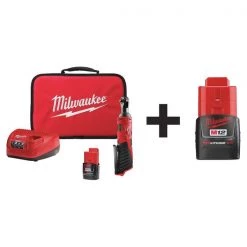 Milwaukee M12 Cordless Ratchet Kit, (1) 1.5Ah, (1) 2.0Ah Batteries