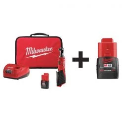 Milwaukee M12 Cordless Ratchet Kit, (1) 1.5Ah, (1) 2.0Ah Batteries