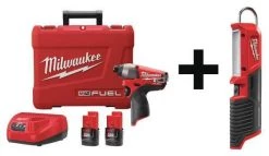 Milwaukee 12V 1/4" Cordless Impact Driver Kit, (2) 2.0Ah Batteries
