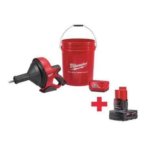 Milwaukee 25 ft Cordless Drain Cleaning Machine, 12V 1 25 ft Cordless Drain Cleaning Machine, 12V